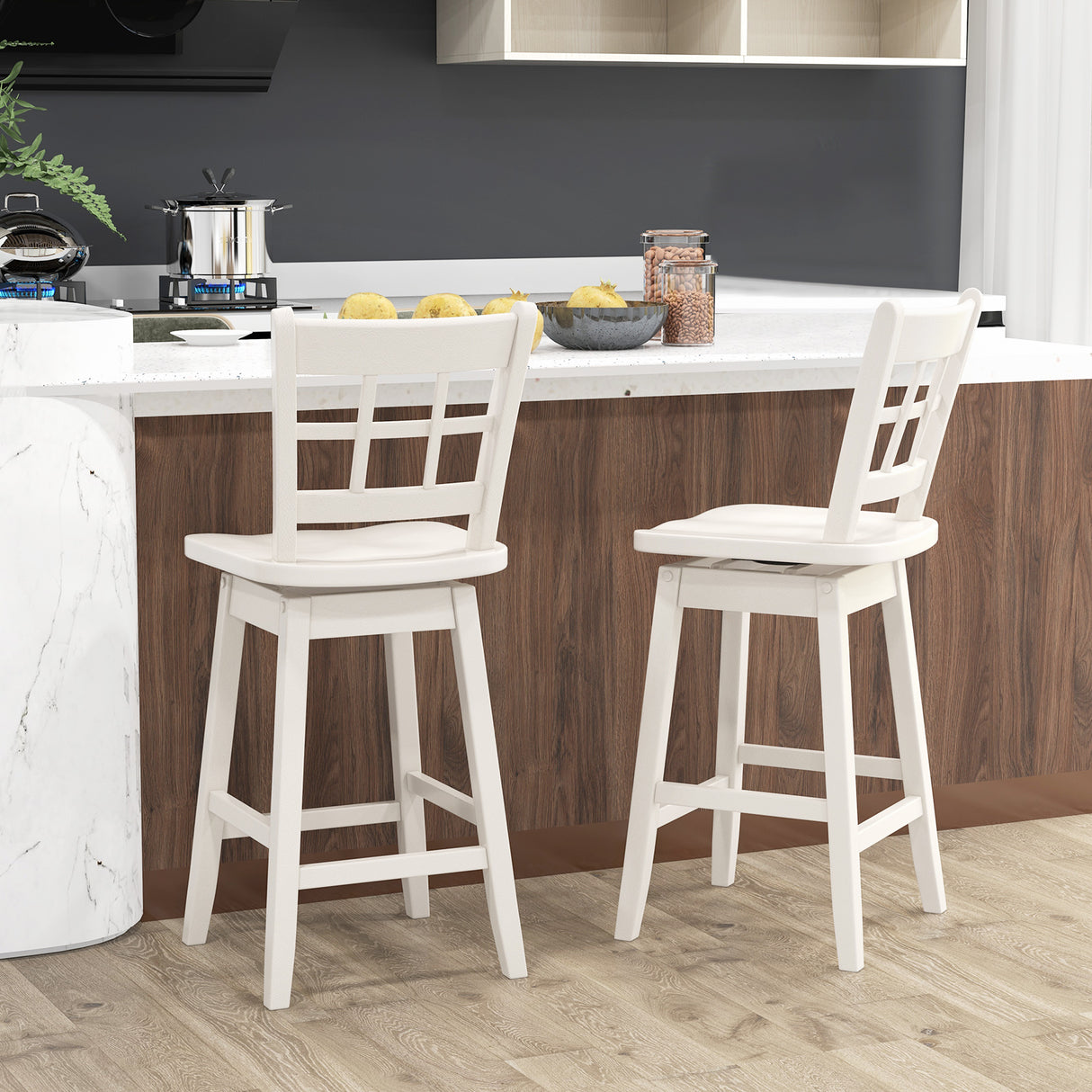 Counter Height Barstools Set of 2 with 6-Grid Hollow Back and Seat