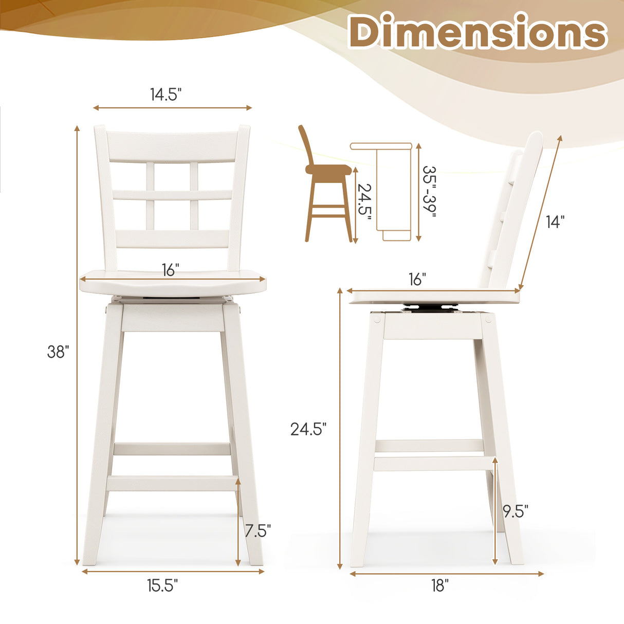 Counter Height Barstools Set of 2 with 6-Grid Hollow Back and Seat