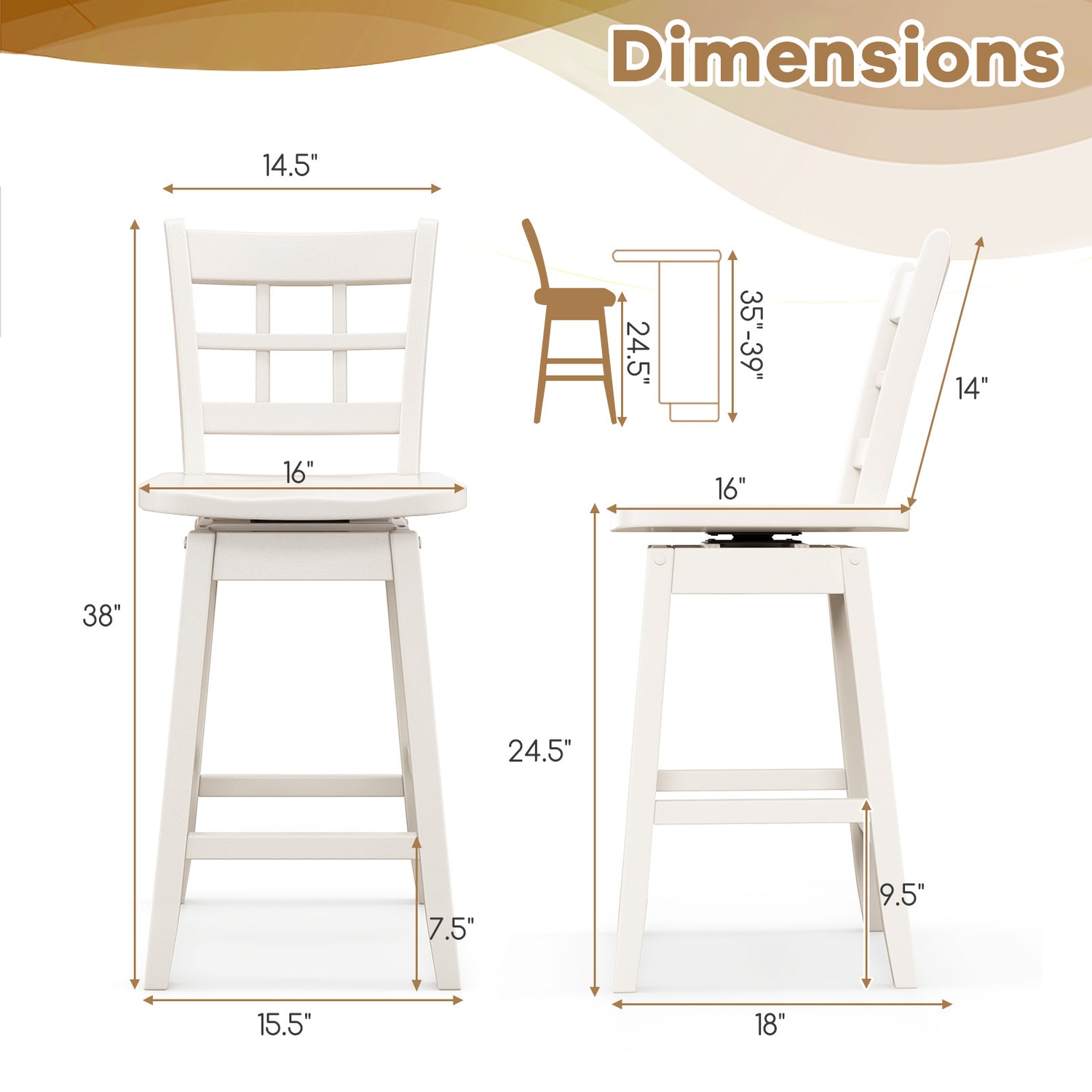 Counter Height Barstools Set of 2 with 6-Grid Hollow Back and Seat
