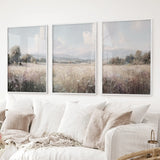 Pastel Meadow Landscape. Set of 3 Wildflower Prints