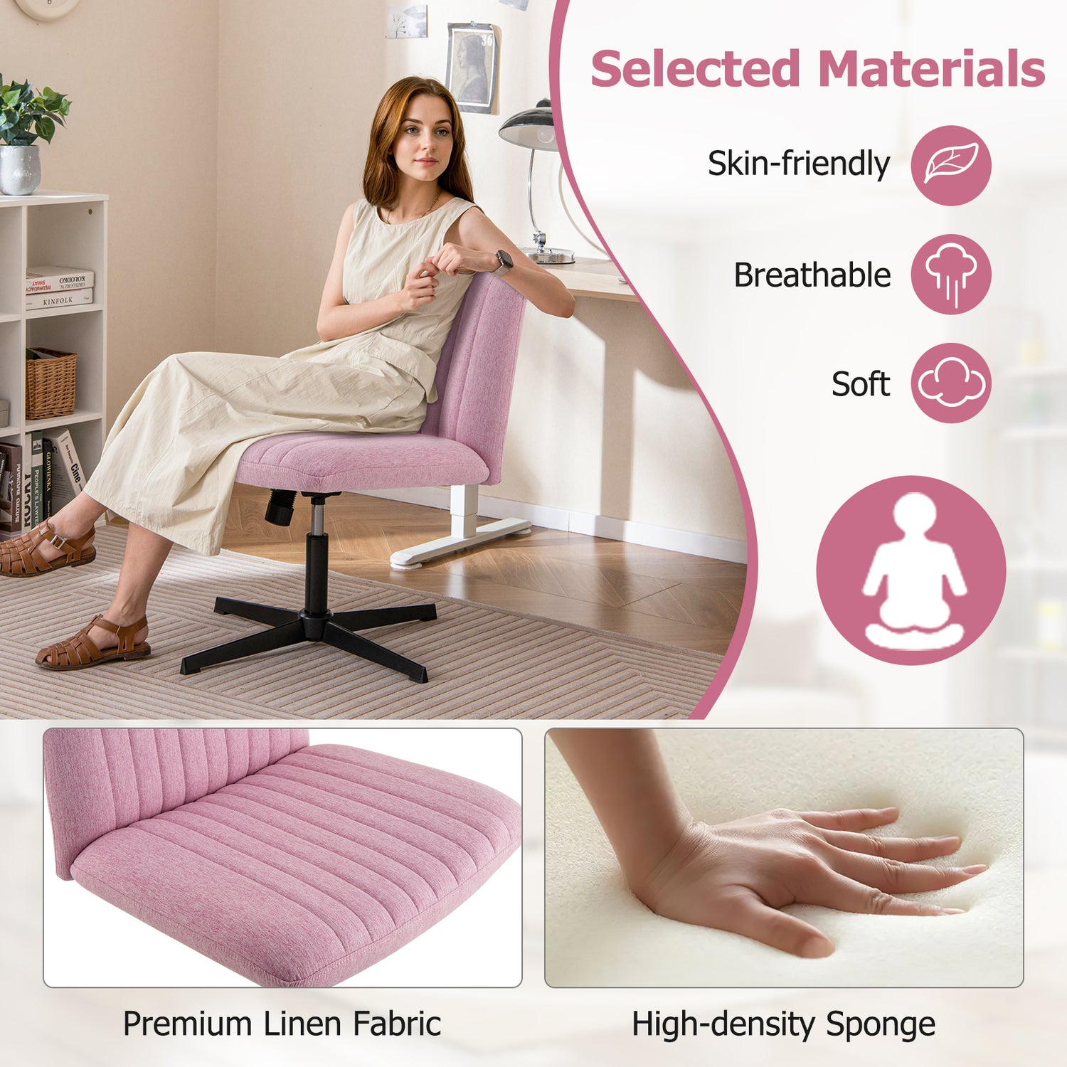 Criss Cross Legged Chair No Wheels 120° Rocking Adjustable Height