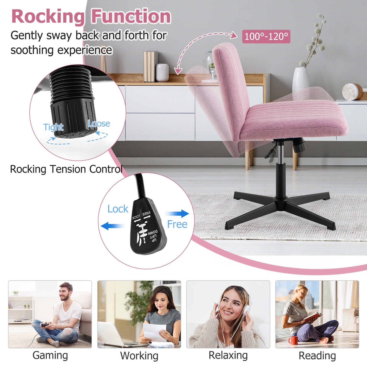 Criss Cross Legged Chair No Wheels 120° Rocking Adjustable Height