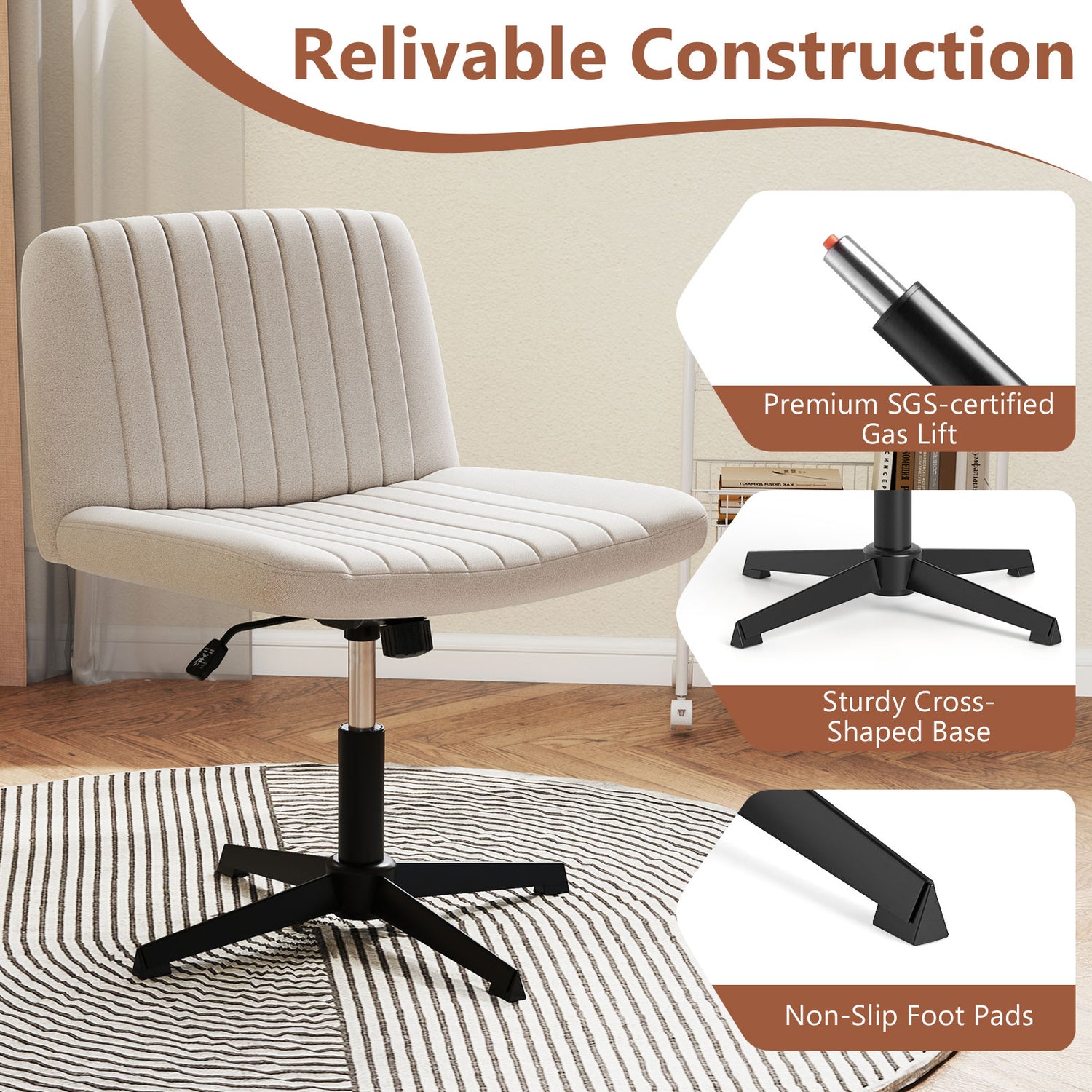 Criss Cross-Legged Swivel Desk Chair No Wheels