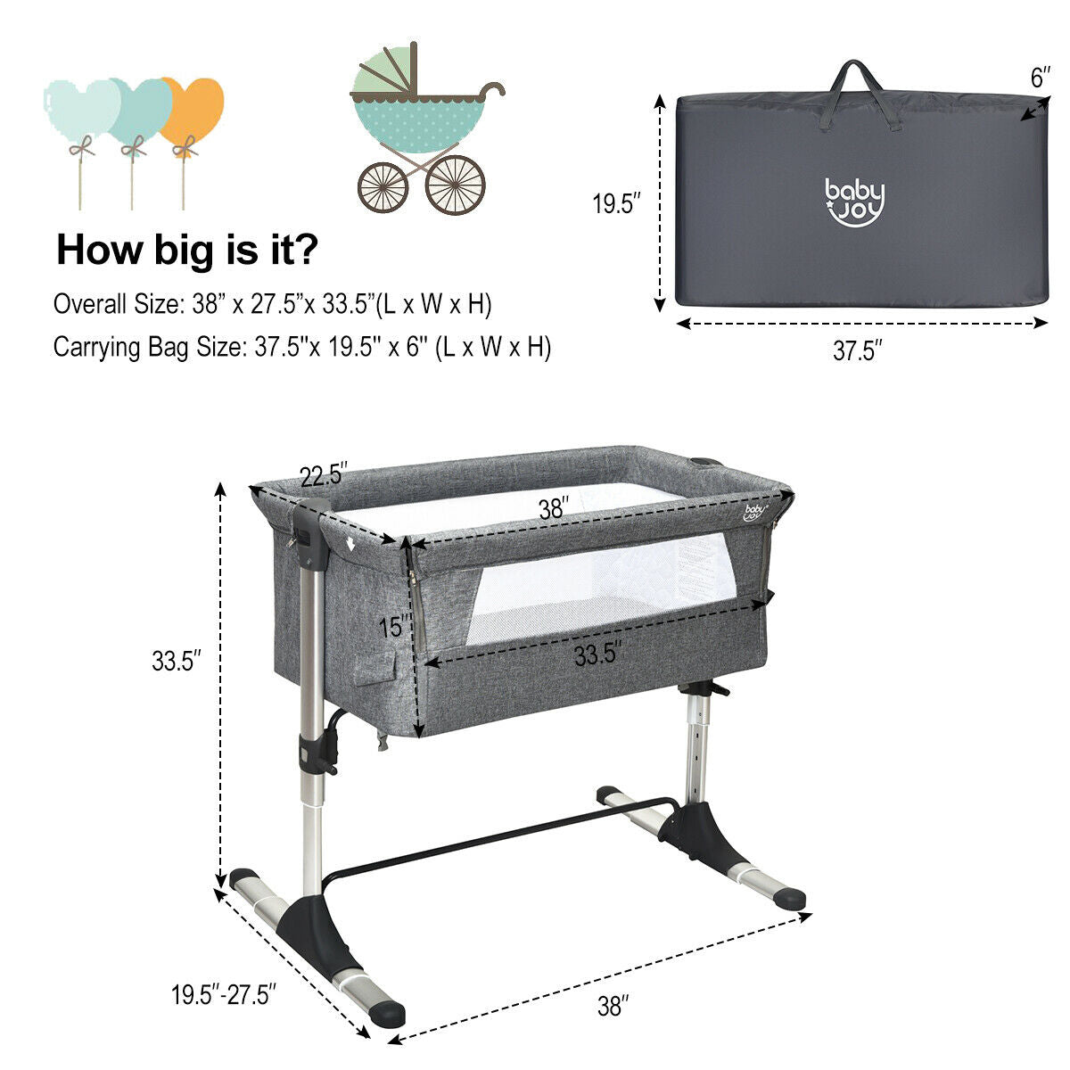 Travel Portable Baby Bed Side Sleeper  Bassinet Crib with Carrying Bag