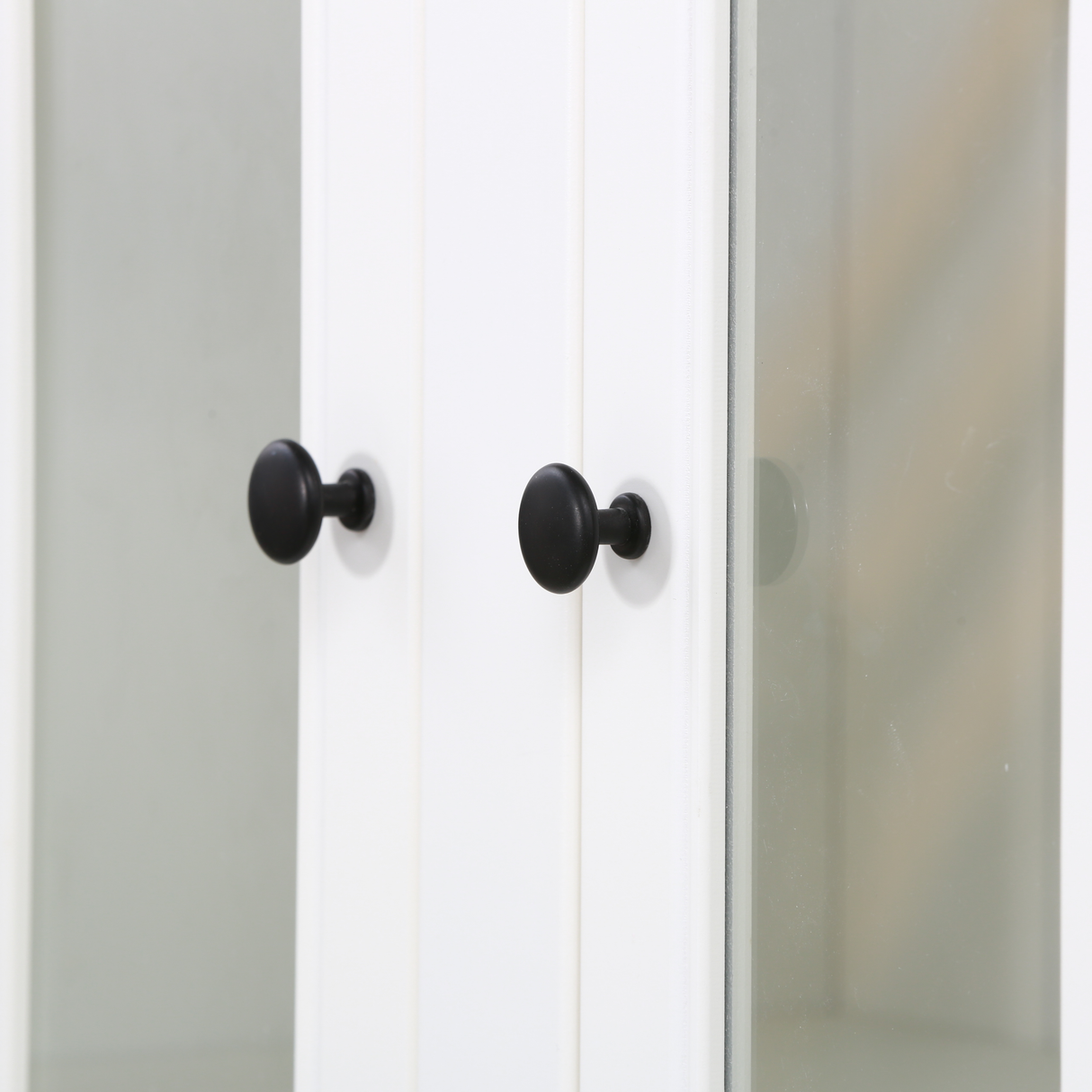 2x 75.25'' Tall Display Cabinets and Two Triangle Sided Bookshelves, 105.5'' Wide Retro Style Wall Suit with Glass Doors, for Hallways, Living room, Office, Studio or Workspace - White