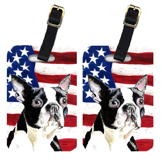 USA American Flag with Boston Terrier Luggage Tags – Set of 2 Durable Bag Tags with Straps SC9001BT