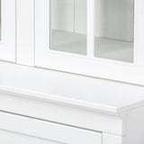 Retro Style Wall Suit with Glass Doors, 75.25'' Tall Display Cabinets & Triangle Sided Bookshelves, White