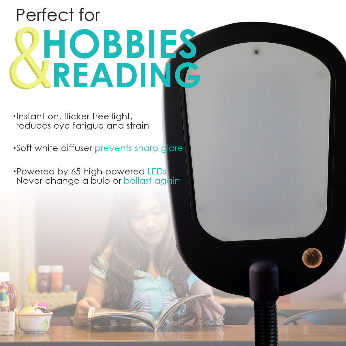 63"H Slim Design LED Bright Reader Natural Daylight Full Spectrum Floor Lamp Black