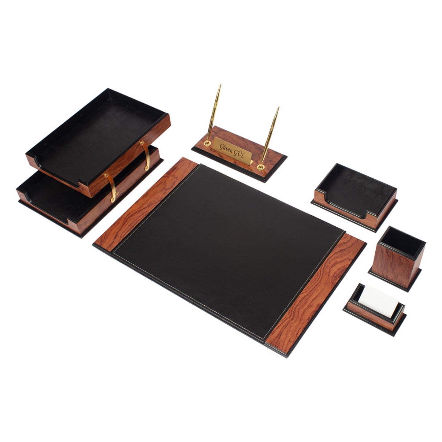 MOOG Prestige Personalized Leather Black Desk Set -8 PCS
