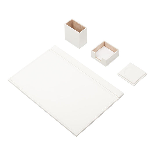 MOOG Leather Desk Set-4 Accessories- White - 4 PCS