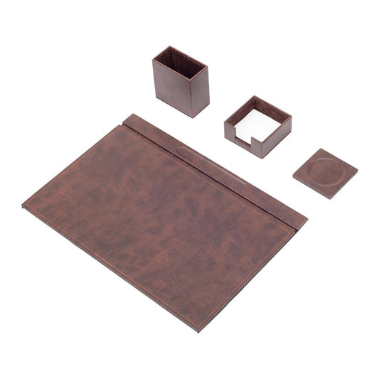 MOOG Leather Desk Set-4 Accessories- Brown - 4 PCS