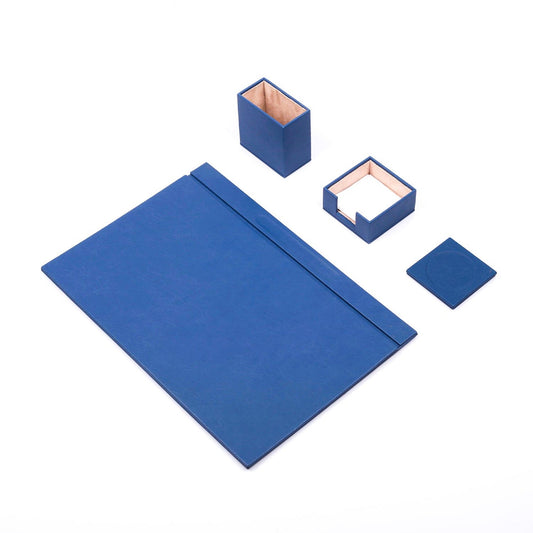 MOOG Leather Desk Set-4 Accessories- Blue - 4 PCS