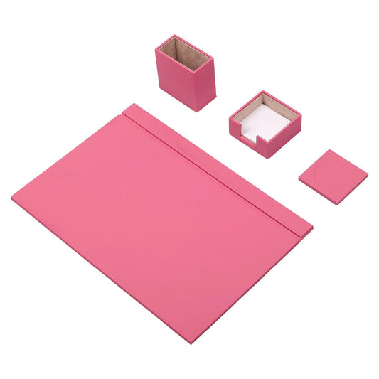MOOG Leather Desk Set-4 Accessories- Pink - 4 PCS