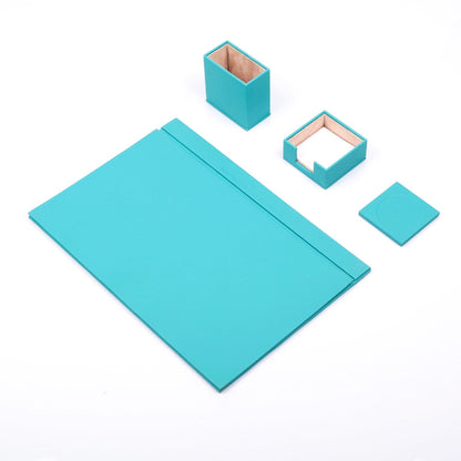 MOOG Leather Desk Set-4 Accessories- Turquoise - 4 PCS