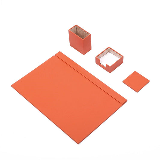 MOOG Leather Desk Set-4 Accessories- Orange - 4 PCS
