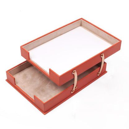 MOOG Leather Desk Set-3 Accessories-Double Document Tray - Orange - 3 PCS