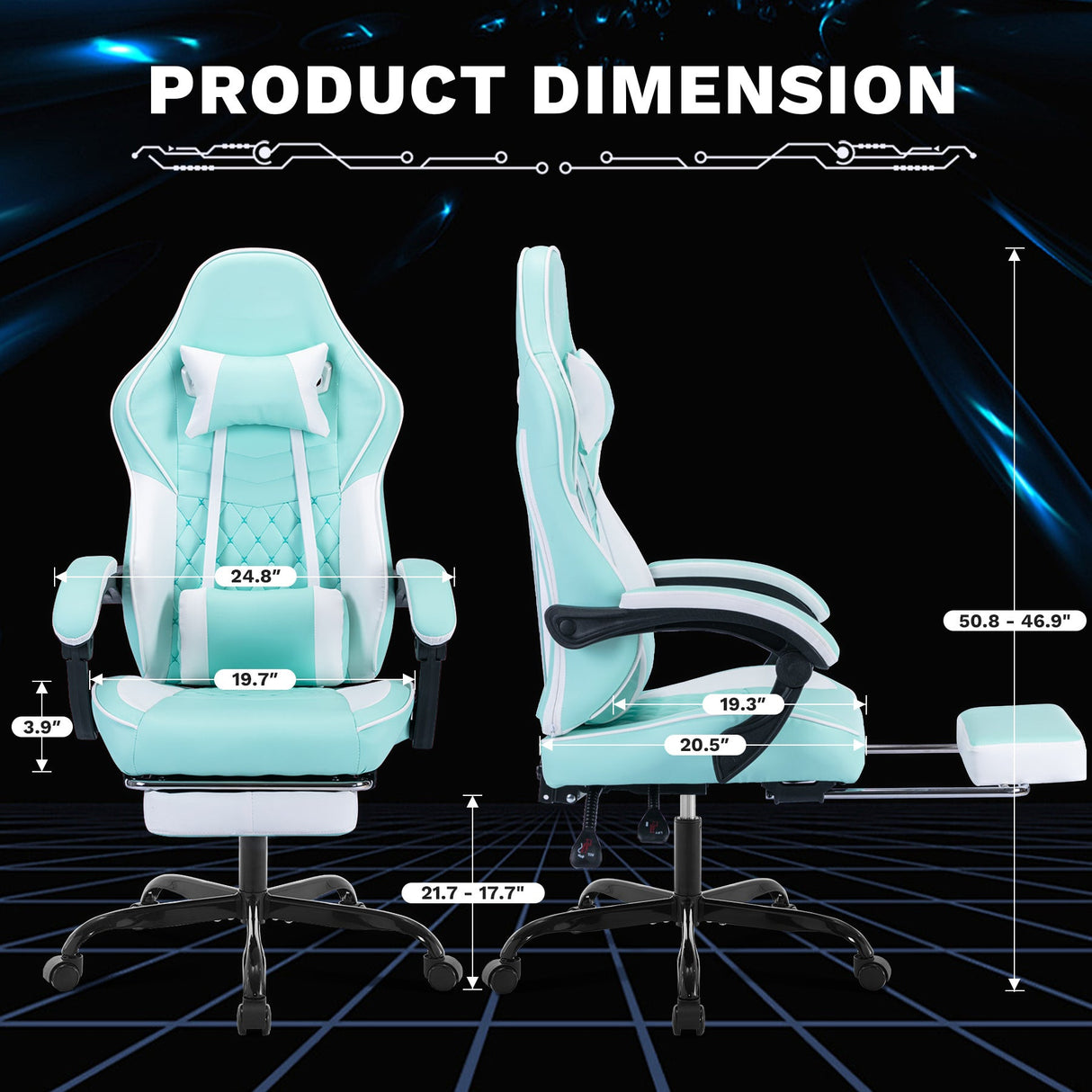 Ergonomic Video Gamer Chairs,Computer Gaming Chairs with Massage Lumbar Support and footrest,Racing Style Computer Chair Adjustable Headrest for Adults,GREEN