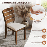 Dining Chair Set of 2 with Slatted High Backrest and Rubber Wood Legs-Brown