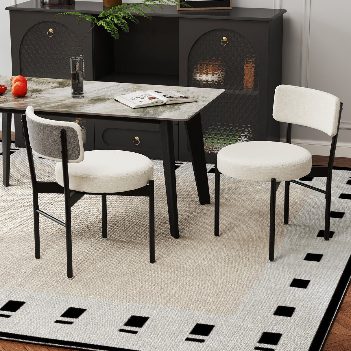 Dining Chair Set of 2 with Curved Backrest and Padded Seat