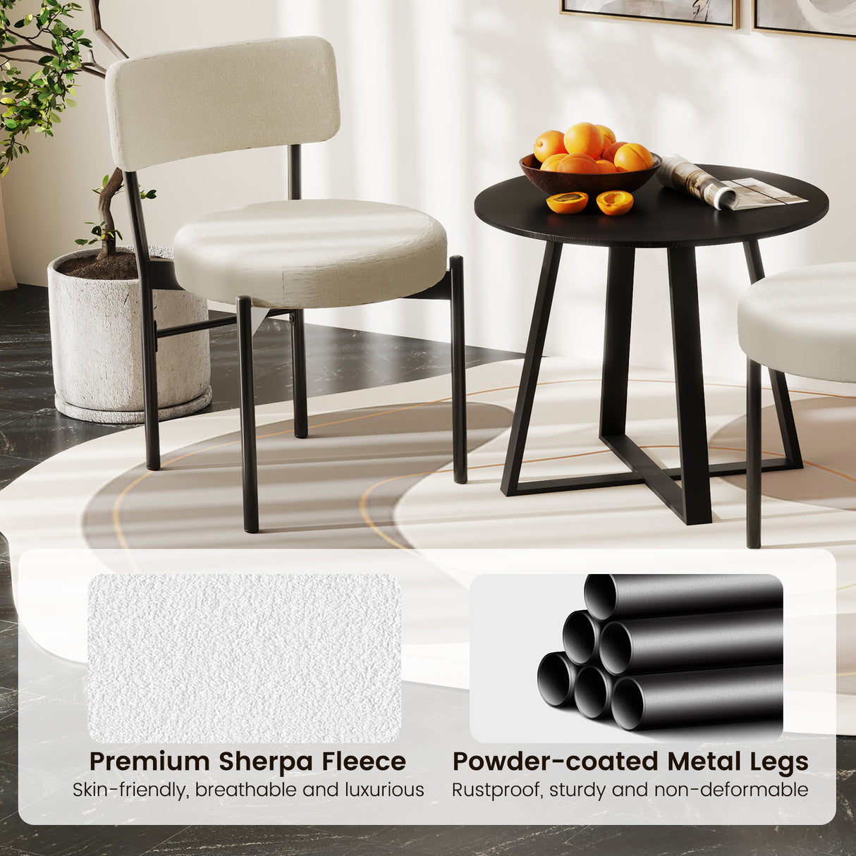 Dining Chair Set of 2 with Curved Backrest and Padded Seat