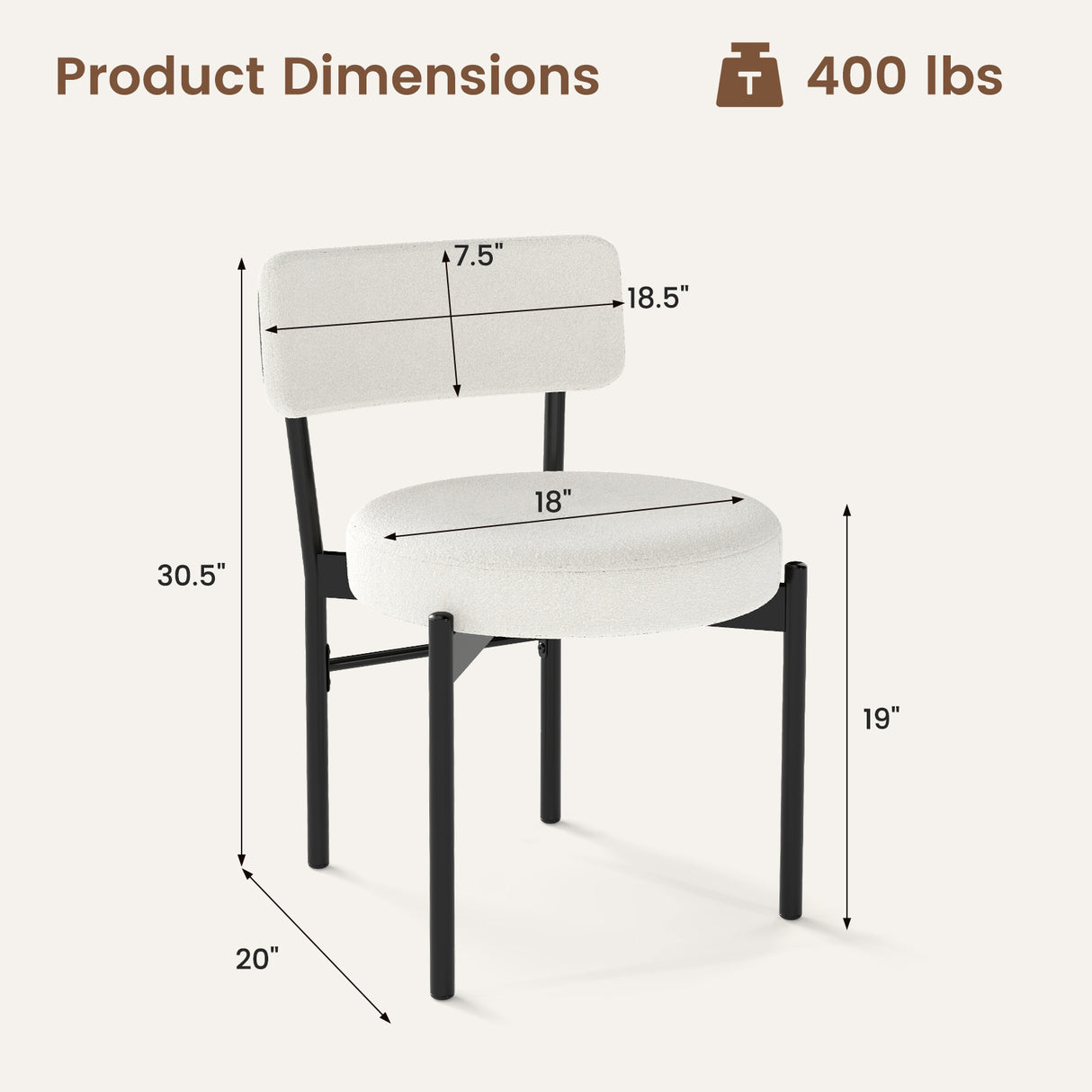 Dining Chair Set of 2 with Curved Backrest and Padded Seat