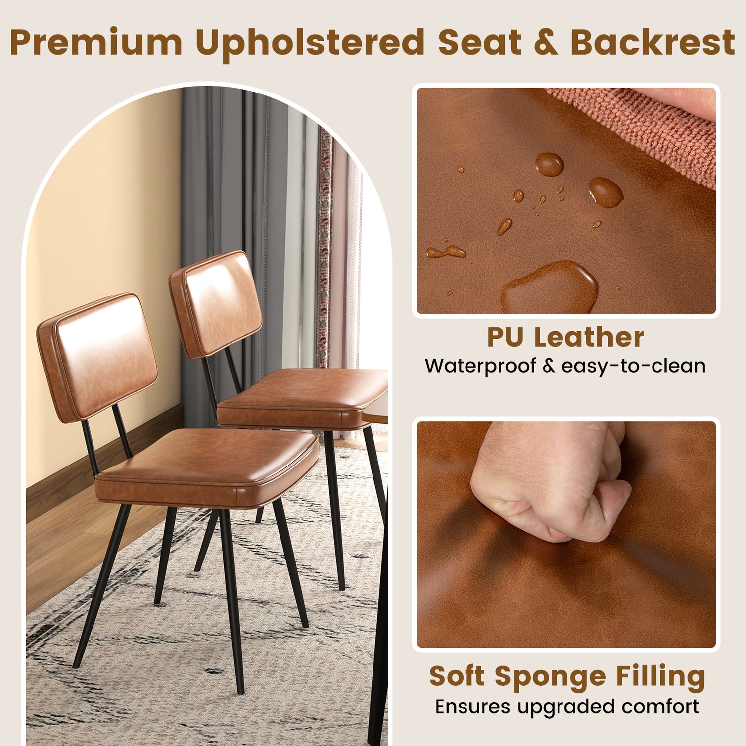 Dining Chair Set of 2 with Padded Backrest and Seat
