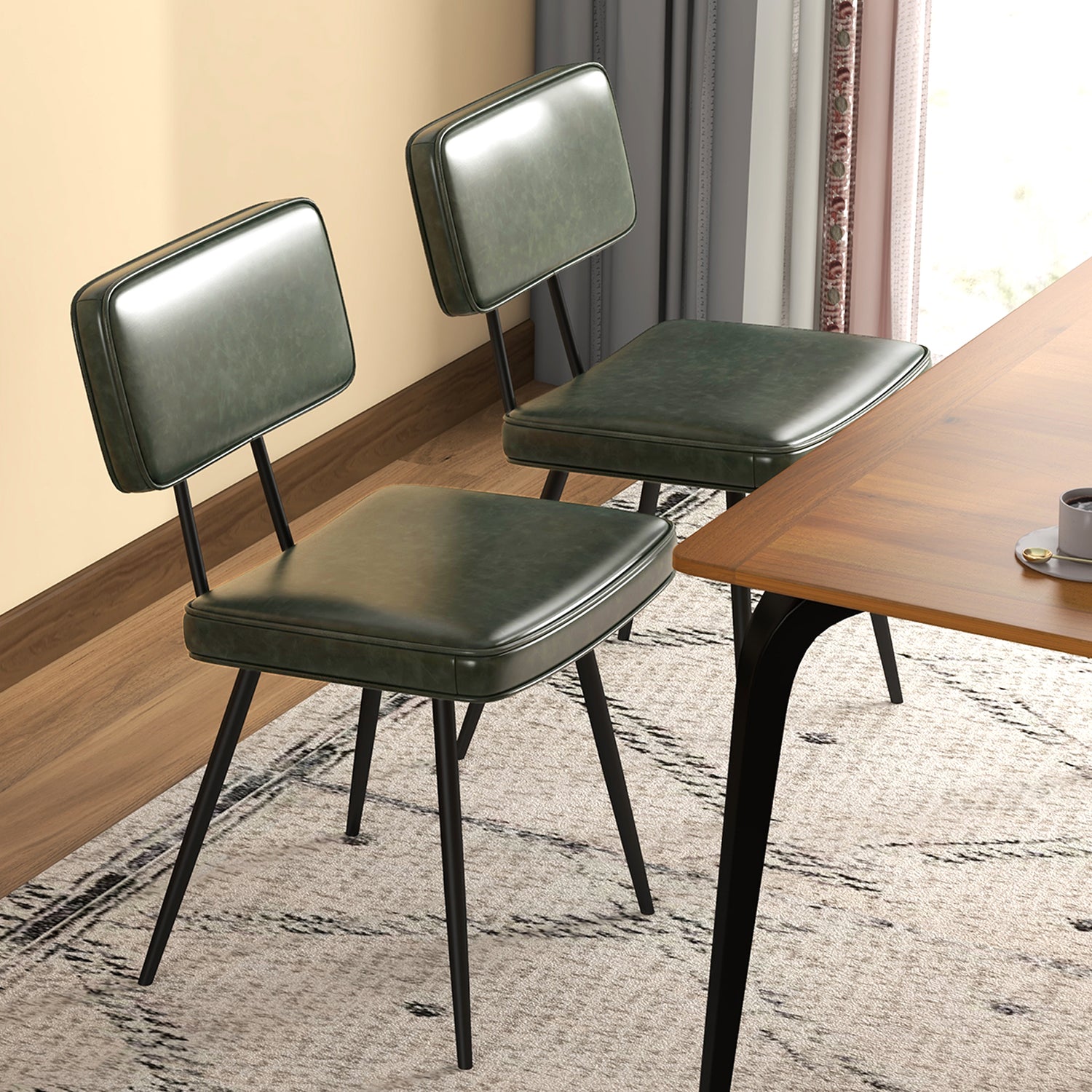Dining Chair Set of 2 with Padded Backrest and Seat