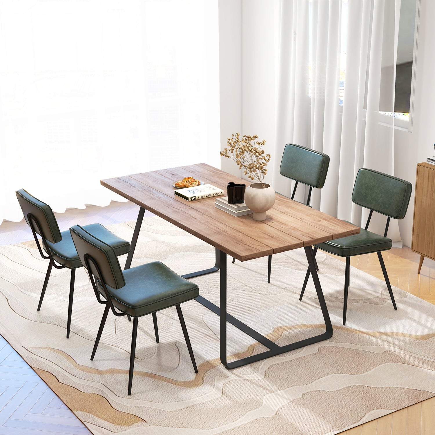 Dining Chair Set of 2 with Padded Backrest and Seat