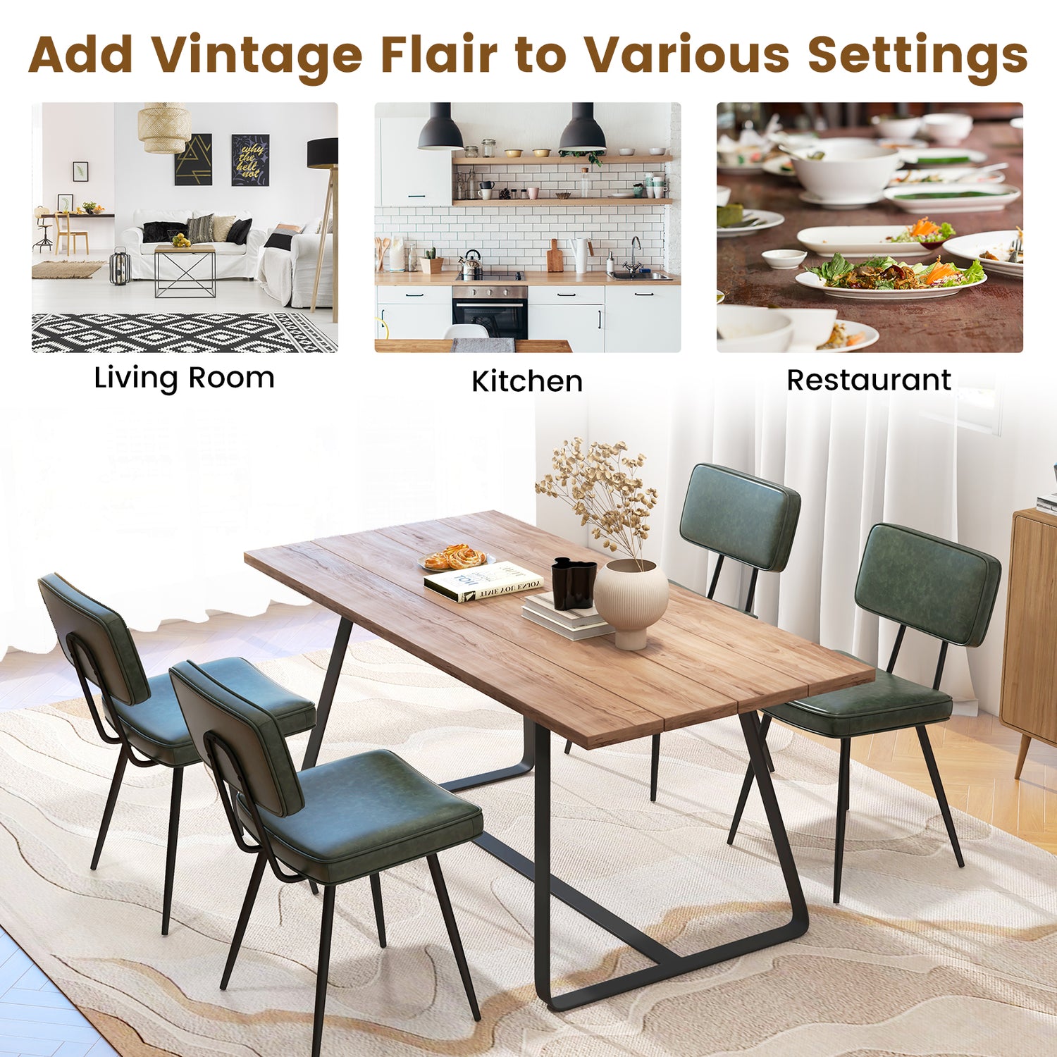 Dining Chair Set of 2 with Padded Backrest and Seat