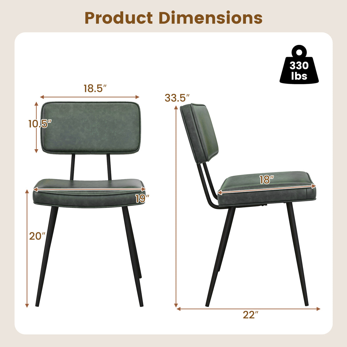 Dining Chair Set of 2 with Padded Backrest and Seat