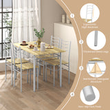 5 Pieces Wood Metal Dining Table Set with 4 Chairs