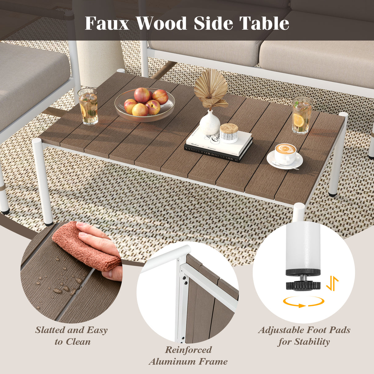 Patio Loveseat Sofa with Coffee Table Set with Thick Cushions