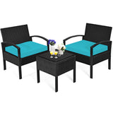 3 Pieces Outdoor Rattan Patio Conversation Set with Seat Cushions