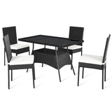 5 Pieces Rattan Dining Set Glass Table High Back Chair