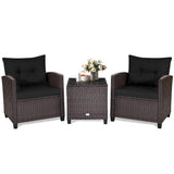 3 Pcs Patio Rattan Furniture Set Cushioned Conversation Set Coffee Table