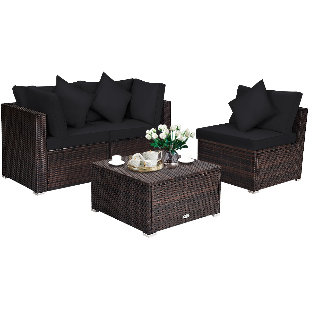 4 Pcs Ottoman Garden Deck Patio Rattan Wicker Furniture Set Cushioned Sofa