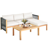 3 Piece Patio Acacia Sofa Set with Nylon Armrest