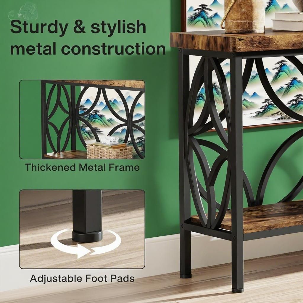 Sofa Table, Industrial Long Sofa Table Behind Couch, Entry Console Table with Storage for Entryway