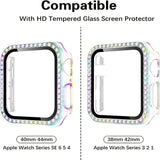 Bling Screen Protector Case For Apple Watch Series 7 & 8 45mm; Women Glitter Full Protective Clear Hard PC Cover Compatible With IWatch Series 7/8 45 Mm Accessories; Clear+Seven Colors