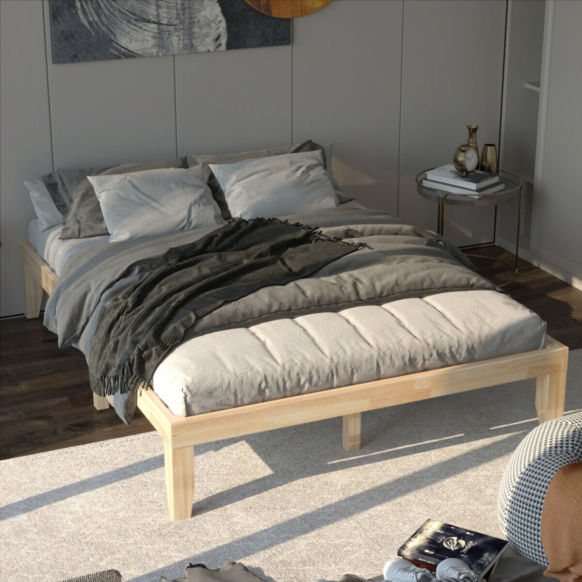 Queen Size 14 Inch Wooden Bed Mattress Frame