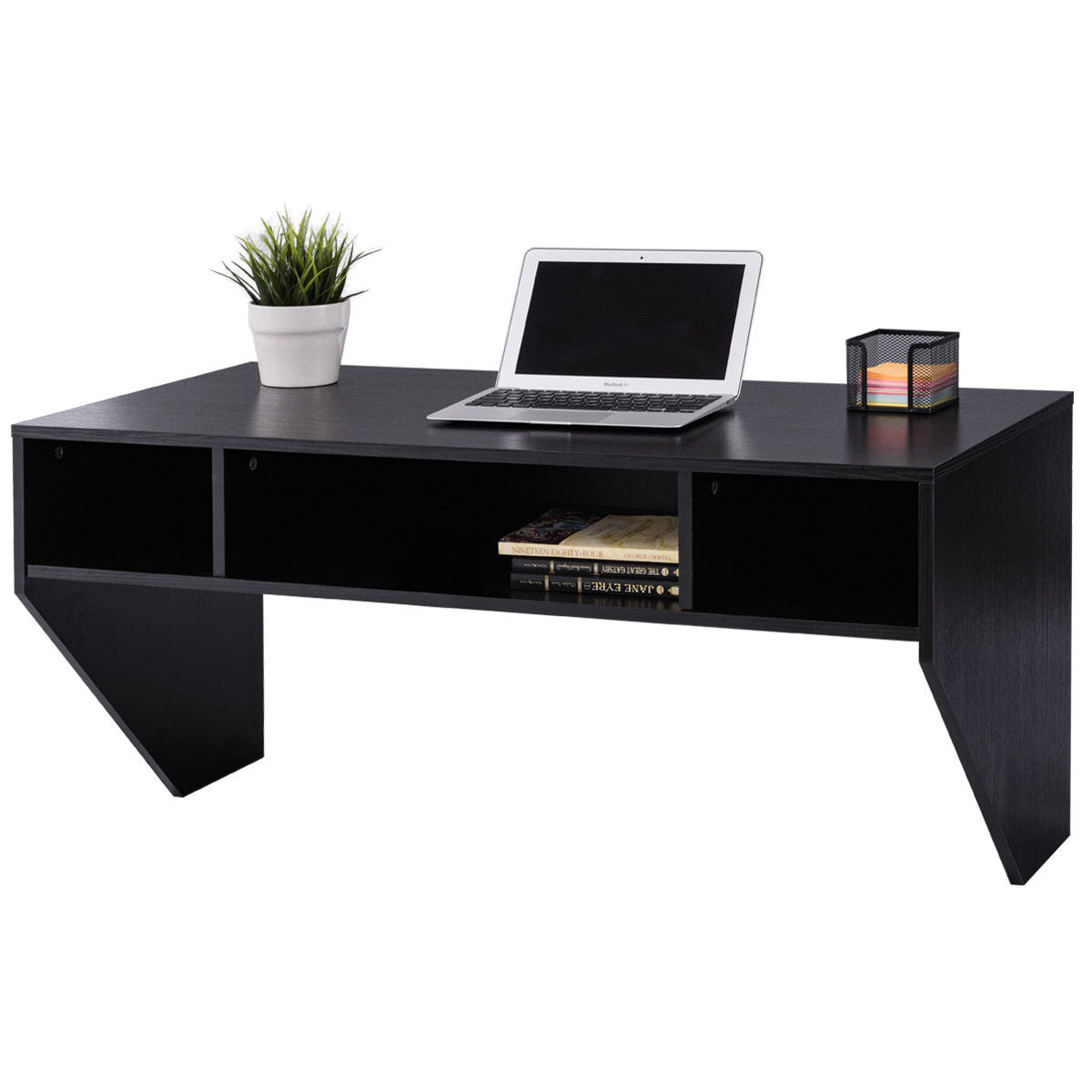 Wall Mounted Floating Sturdy Computer Table with Storage Shelf