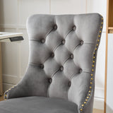 A&A Furniture Office Chair,Modern Velvet Upholstered Tufted Button Home Office Chair with Golden Metal Base,Adjustable Desk Chair Swivel Office Chair (Gray)