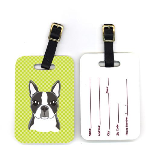 Lime Checkered Boston Terrier Luggage Tags – Set of 2 Durable Bag Tags with Straps BB1139BT