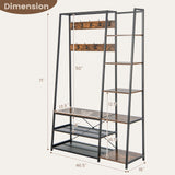 5-in-1 Entryway Hall Tree with Storage Bench with 9 Hooks-Rustic Brown