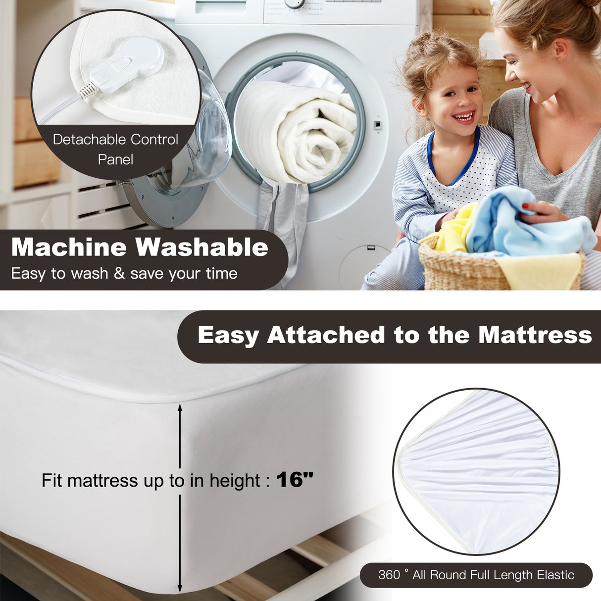 Safe Electric Heated Mattress Pad with 4 Size 8 Temperature 10-Hour Timer