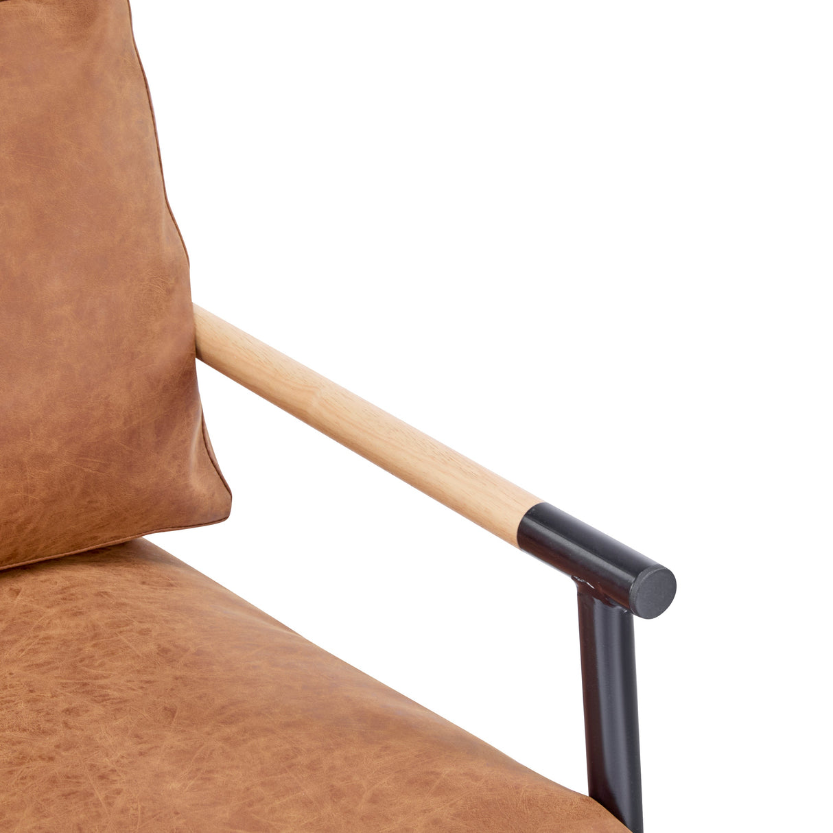 27.56' Modern Accent Chair with Plush Cushions, Minimalist Metal Frame, and Wooden Armrest Design – Perfect for Cozy Living Room, Bedroom, or Office Seating