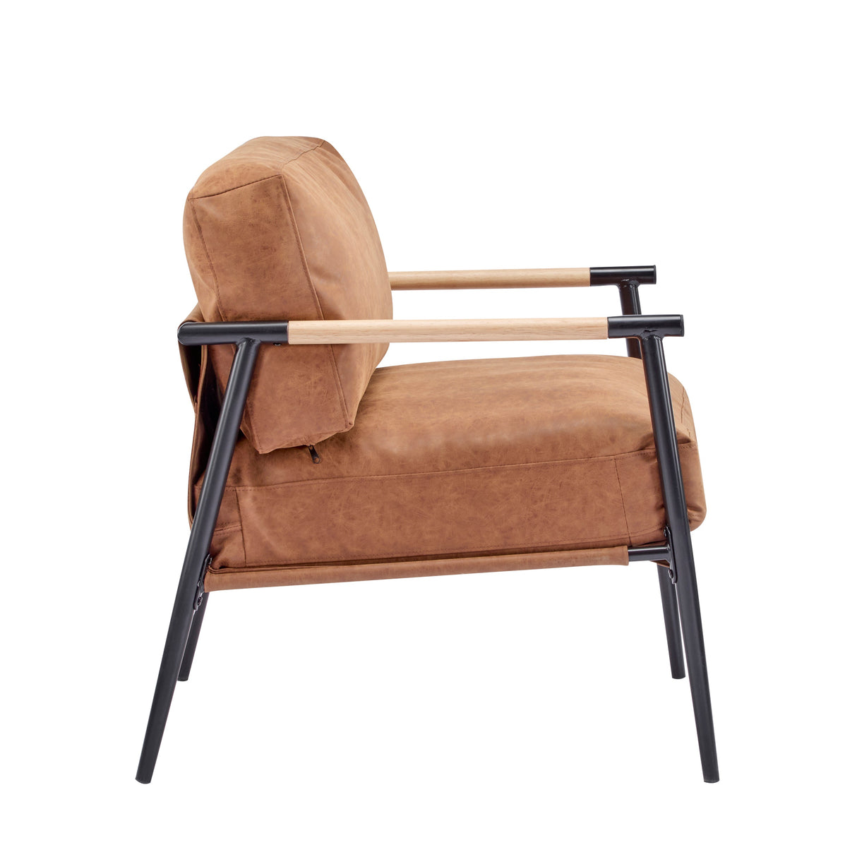 27.56' Modern Accent Chair with Plush Cushions, Minimalist Metal Frame, and Wooden Armrest Design – Perfect for Cozy Living Room, Bedroom, or Office Seating