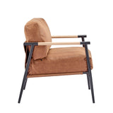 27.56' Modern Accent Chair with Plush Cushions, Minimalist Metal Frame, and Wooden Armrest Design – Perfect for Cozy Living Room, Bedroom, or Office Seating