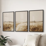 Neutral Abstract Landscape Art. Beige Farmhouse Triptych