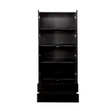 Display Cabinet with Glass Doors, Curio Storage Cabinet with 2-Drawer, Bookcase with LED Lights, Black